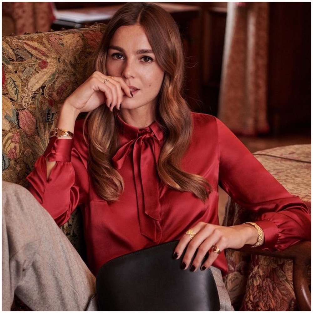SÉZANE Lady Long Sleeve Silk Shirt in Raspberry